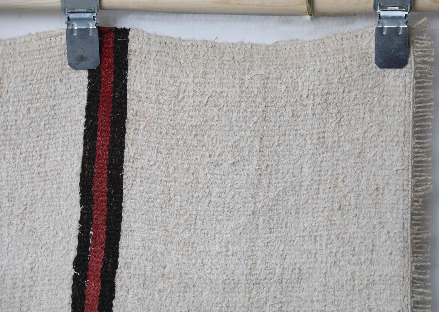 2'4 x 5'11 Vintage Turkish Hemp Runner Rug, Beige Red Black Striped Tribal Hallway Rug