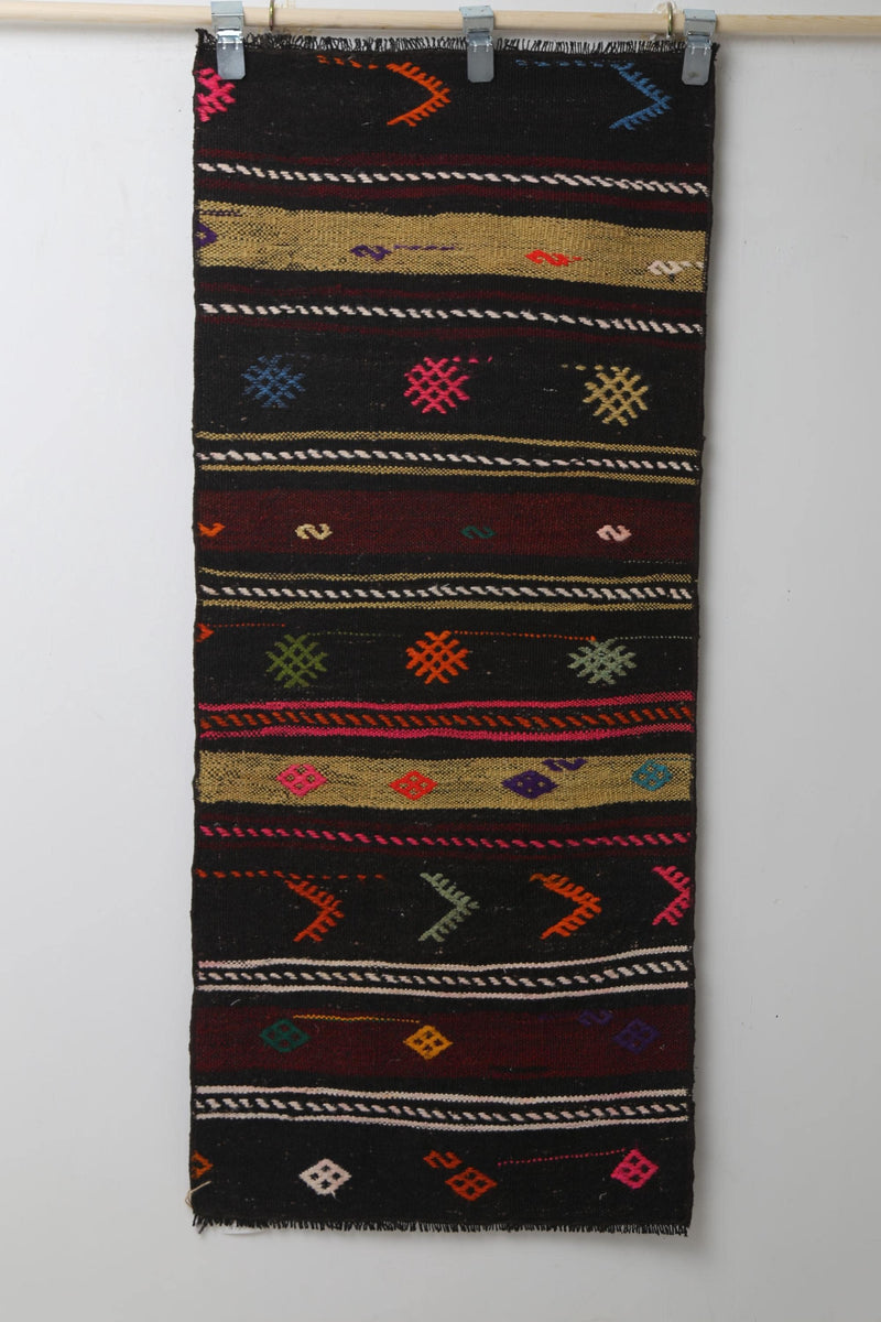 Vintage Turkish Kilim Runner, Handmade Wool Tribal Boho Hallway Rug