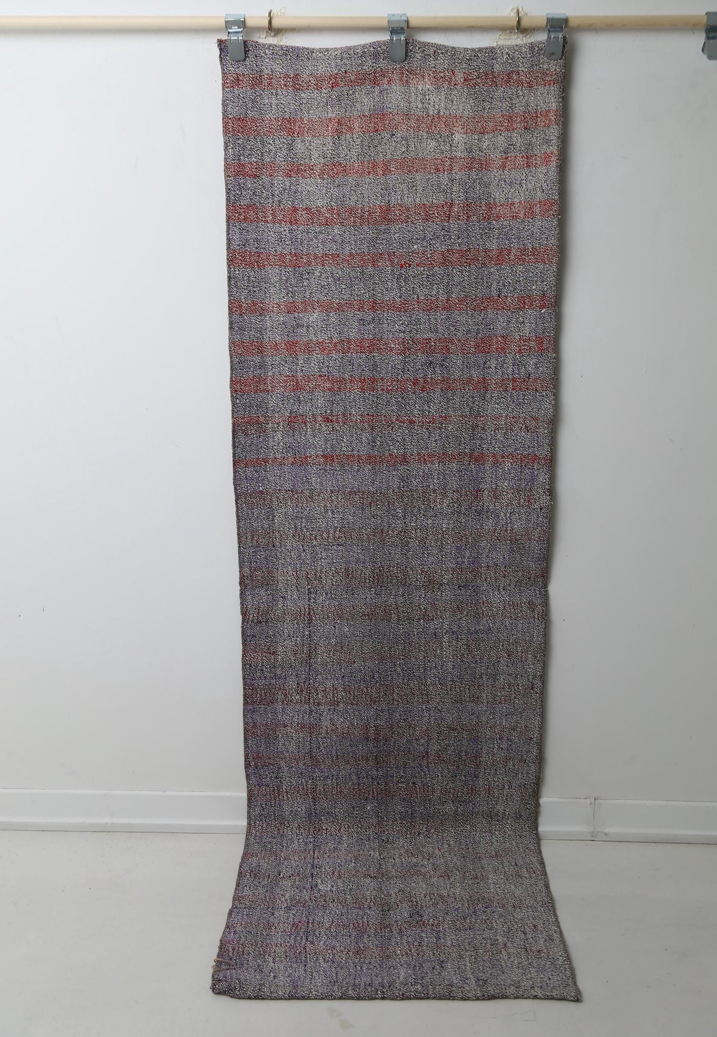 Vintage Turkish Flatweave Runner Rug, Handmade Anatolian Wool Cotton, Neutral Boho Hallway