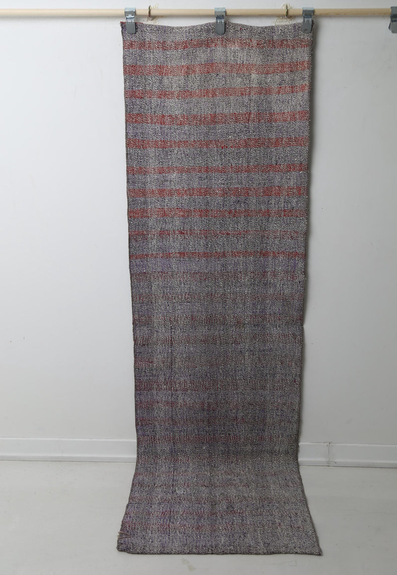 Vintage Turkish Flatweave Runner Rug, Handmade Anatolian Wool Cotton, Neutral Boho Hallway