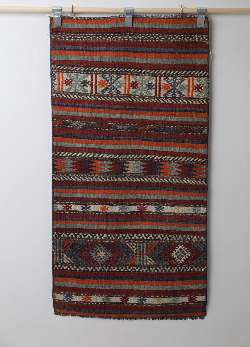 Vintage Turkish Kilim Rug, Handmade Wool Tribal Runner (2'4" x 4'8")