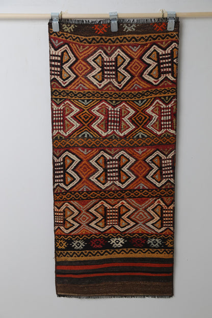 Vintage Turkish Kilim Rug, Handmade Wool Tribal Runner (2'0" x 4'7")