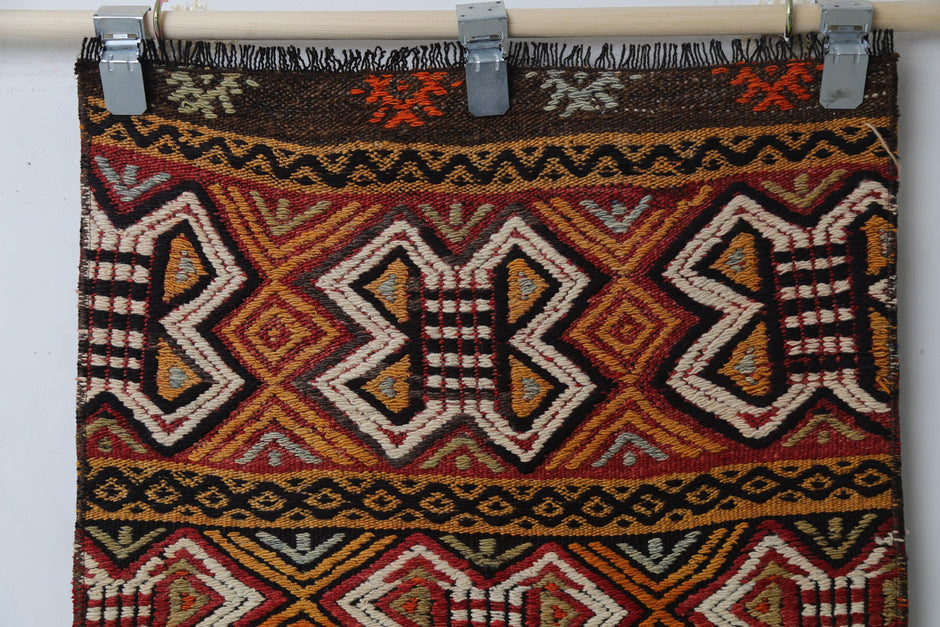 Vintage Turkish Kilim Rug, Handmade Wool Tribal Runner (2'0" x 4'7")