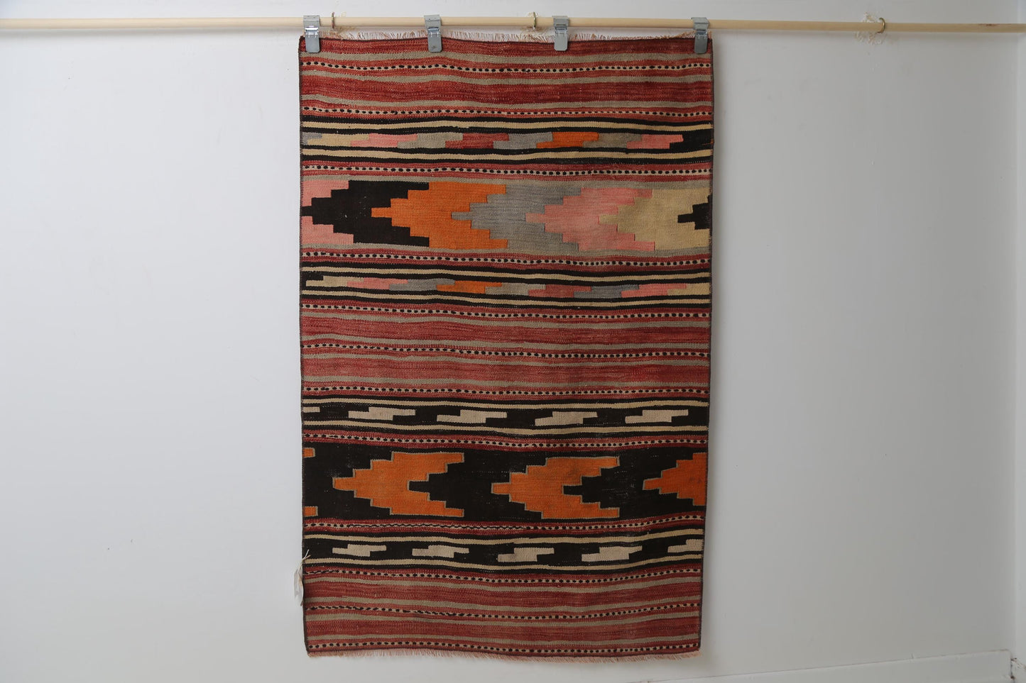 Vintage Turkish Kilim Rug, Handmade Wool Tribal Boho Area Rug