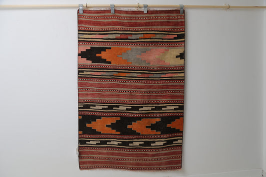 Vintage Turkish Kilim Rug, Handmade Wool Tribal Boho Area Rug