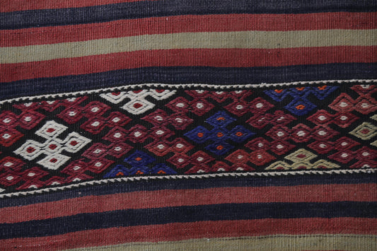 Vintage Turkish Kilim Rug, Handmade Wool Tribal Boho Flatweave, Colorful Oriental Entryway (2'8" x 5'5")