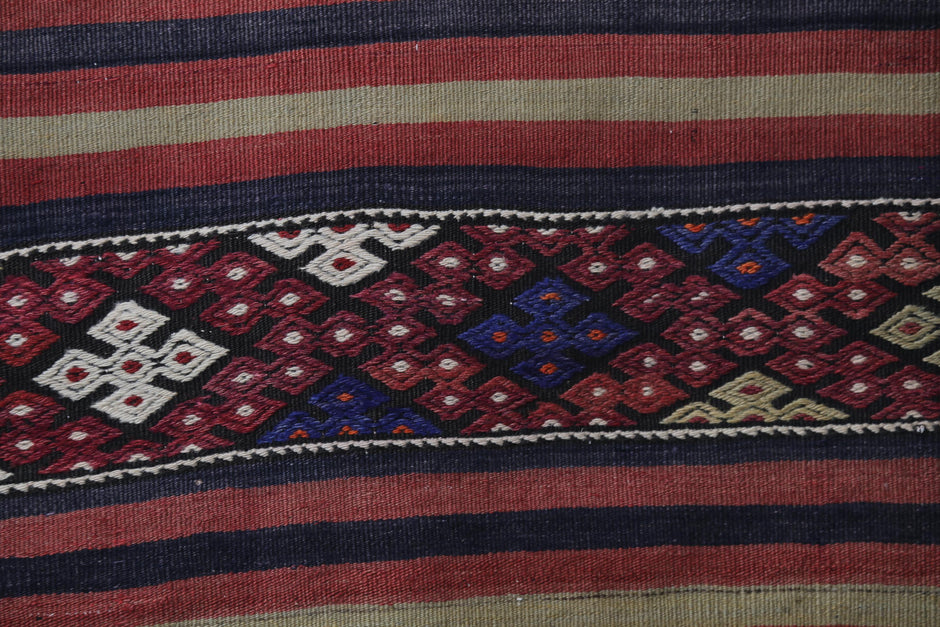 Wool flatweave texture detail, colorful kilim rug