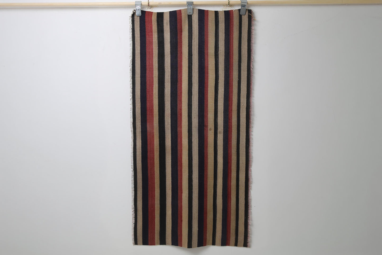 Vintage Striped Wool Kilim Rug, Handmade Anatolian Flatweave, Small Boho Entryway Runner