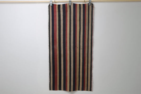Vintage Striped Wool Kilim Rug, Handmade Anatolian Flatweave, Small Boho Entryway Runner