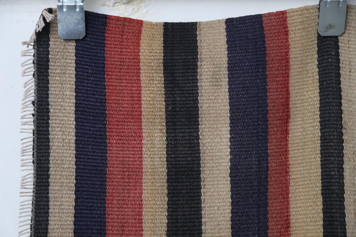 Vintage Striped Wool Kilim Rug, Handmade Anatolian Flatweave, Small Boho Entryway Runner