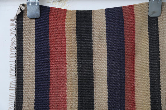 Vintage Striped Wool Kilim Rug, Handmade Anatolian Flatweave, Small Boho Entryway Runner