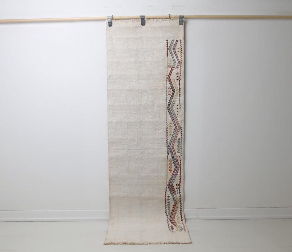  Vintage Turkish Kilim Runner, red brown geometric full view