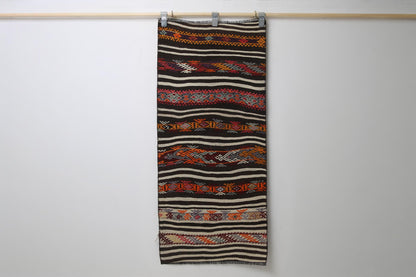 Vintage Turkish Kilim Rug 2'0"x4'7", striped boho tribal full view