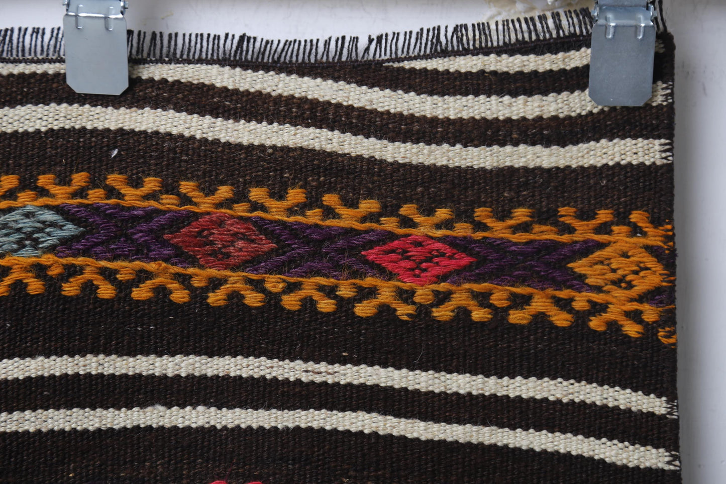 Vintage Turkish Kilim Rug, Handwoven Wool Runner, Striped Boho Tribal Accent (2'0 x 4'7)