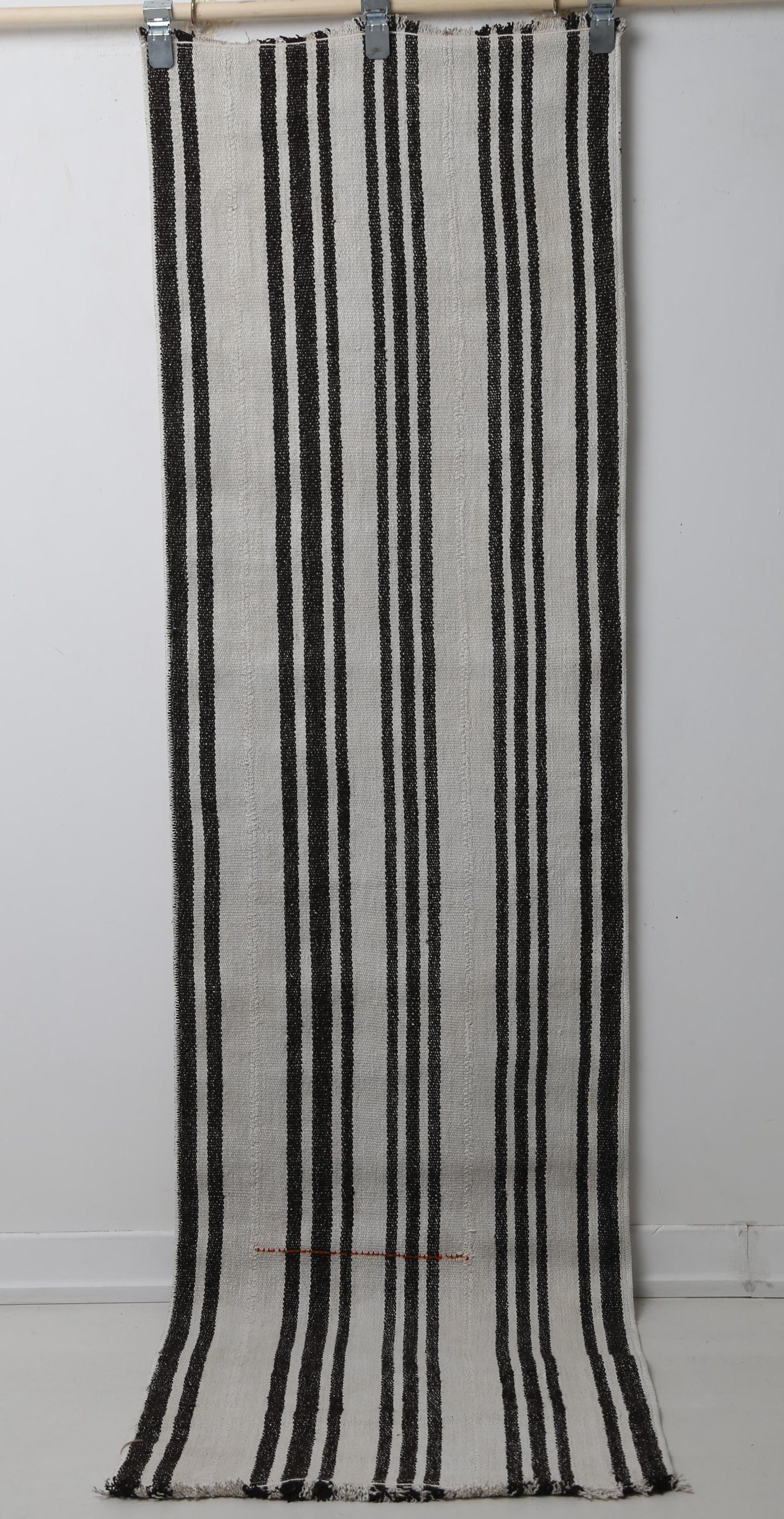 2'0 x 7'7 Vintage Turkish Hemp Runner Rug, White Black Striped Long Hallway Rug