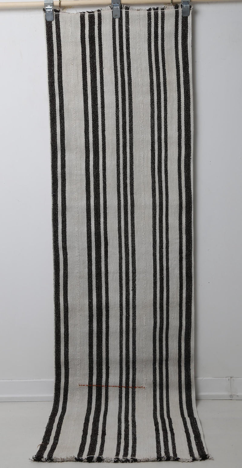 2'0 x 7'7 Vintage Turkish Hemp Runner Rug, White Black Striped Long Hallway Rug