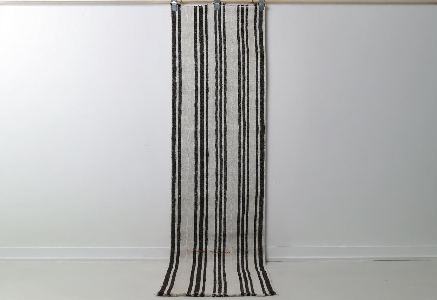 2'0 x 7'7 Vintage Turkish Hemp Runner Rug, White Black Striped Long Hallway Rug