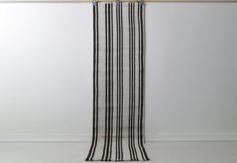 2'0 x 7'7 Vintage Turkish Hemp Runner Rug, White Black Striped Long Hallway Rug