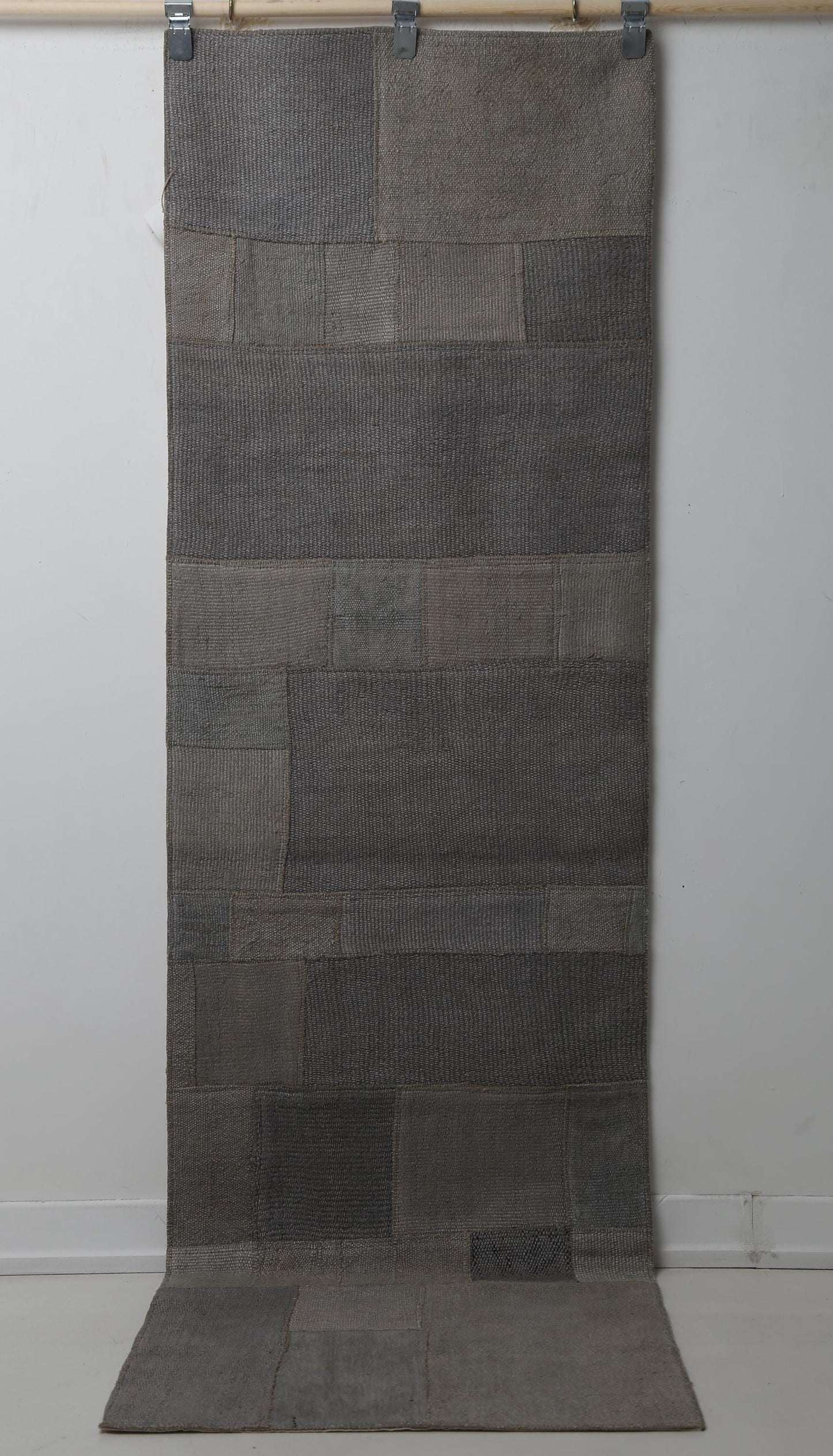 2'3 x 7'9 Vintage Turkish Hemp Runner Rug, Beige Gray Patchwork Hallway Rug