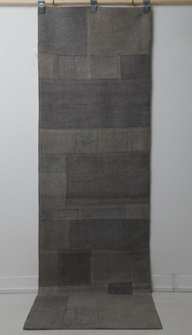 2'3 x 7'9 Vintage Turkish Hemp Runner Rug, Beige Gray Patchwork Hallway Rug