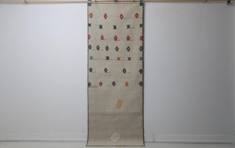 2'3 x 6'1 Vintage Turkish Kilim Runner Rug, Beige Minimal Tribal Wool Hallway Rug