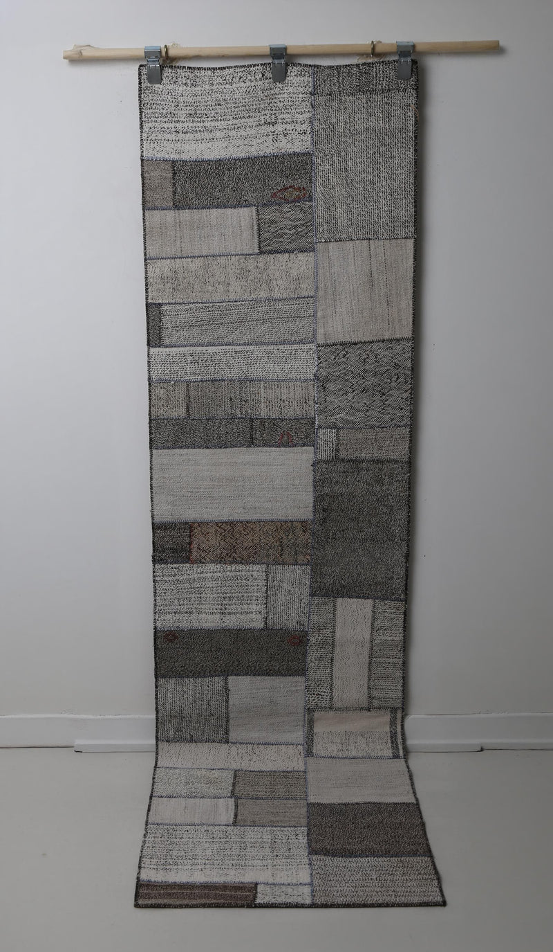 Vintage Patchwork Kilim Runner Rug, Handmade Wool Cotton Hallway Carpet
