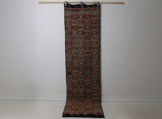 Vintage Turkish Kilim Runner Rug, Handmade Wool Oriental Pattern Hallway Runner