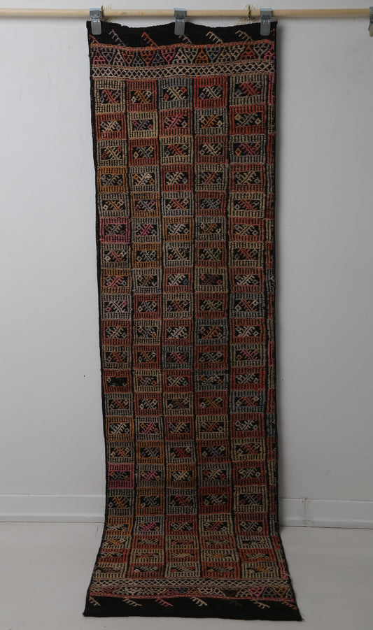 Vintage Turkish Kilim Runner Rug, Handmade Wool Oriental Pattern Hallway Runner