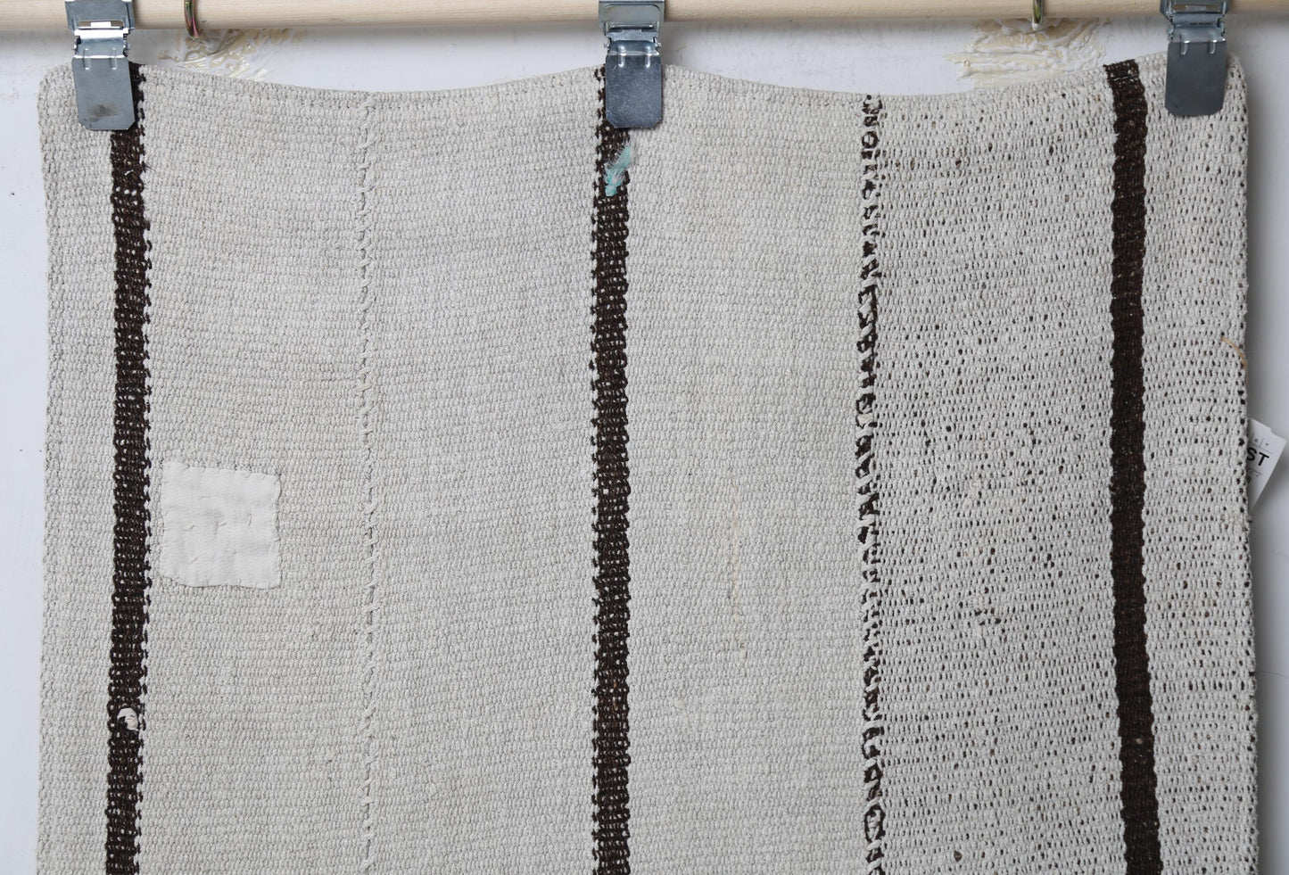 2'2 x 7'10 Vintage Turkish Hemp Runner Rug, White Black Striped Long Hallway Rug