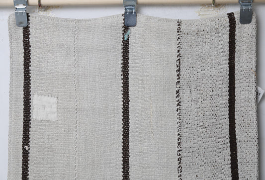 2'2 x 7'10 Vintage Turkish Hemp Runner Rug, White Black Striped Long Hallway Rug