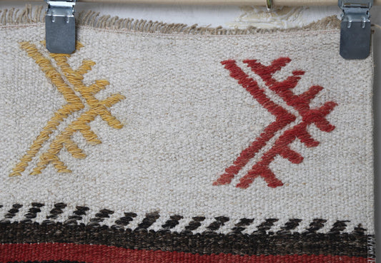 2'3 x 4'8 Vintage Turkish Hemp Small Runner Rug, White Multicolor Striped Tribal Accent Rug