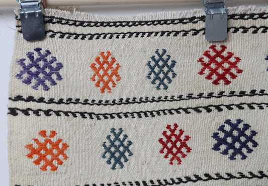 Vintage Turkish Kilim Rug, Handwoven Wool Flatweave Doormat, Multicolor Oriental Small Rug