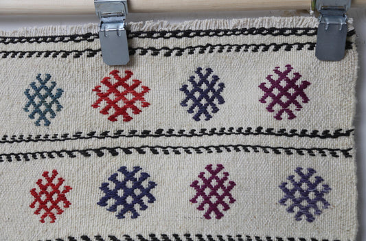 Vintage Turkish Kilim Rug, Handwoven Wool Flatweave Doormat, Multicolor Oriental Small Rug