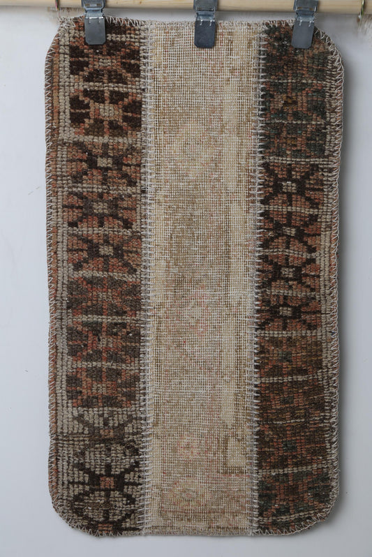 Vintage Turkish Patchwork Rug, Handmade Cotton Wool Doormat (1'6" x 2'9")