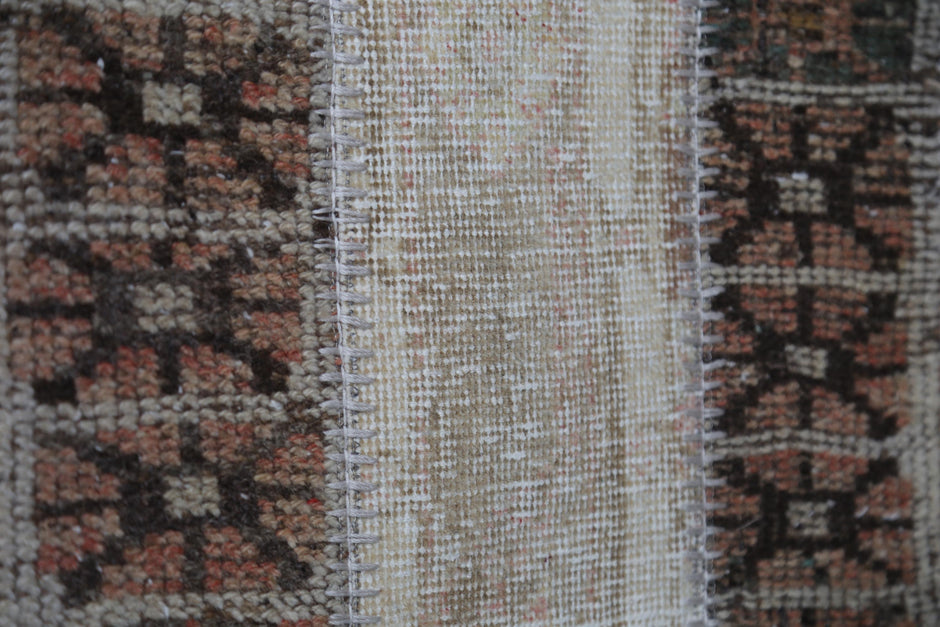 Bottom back view, wool cotton weave, patchwork doormat