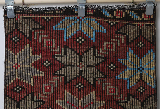 Vintage Turkish Kilim Doormat Rug, Handmade Wool Floral Red Brown Black (2'2" x 4'4")