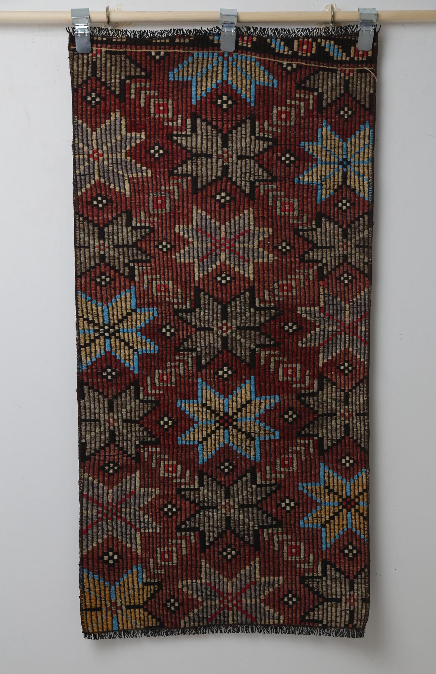 Vintage Turkish Kilim Doormat Rug, Handmade Wool Floral Red Brown Black (2'2" x 4'4")