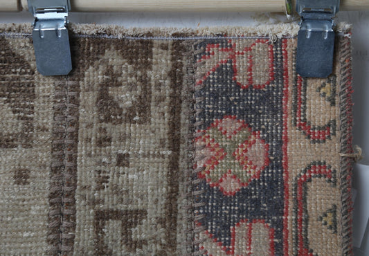 Vintage Patchwork Turkish Doormat Rug, Handmade Wool Cotton Beige Brown Entry Rug