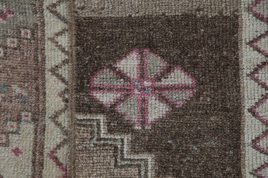Vintage Wool Oriental Doormat Rug, Brown Beige Small Entryway Accent (1'11" x 3'7")