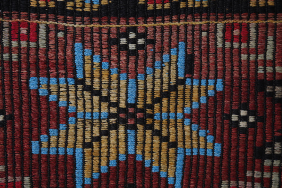Woven pattern texture detail, red floral kilim runner