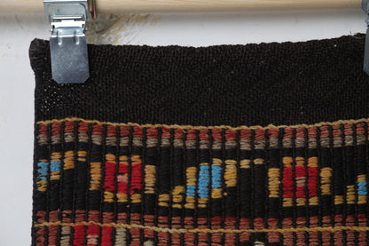 Handmade wool construction, alt angle, red kilim runner