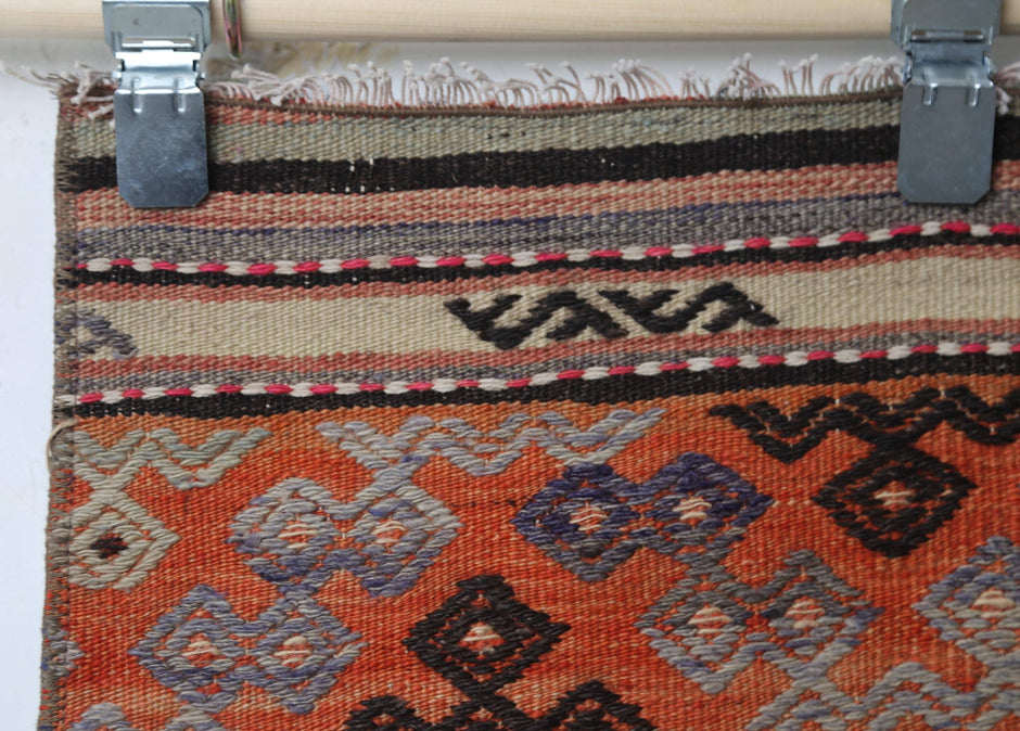 Striped design, alt angle, warm tone kilim runner