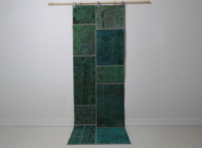 2'5 x 7'8 Vintage Turkish Patchwork Runner Rug, Green Hallway Wool Rug
