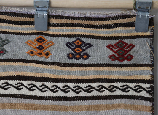 1'10 x 3'9 Vintage Turkish Kilim Runner, Handmade Wool Multicolor Striped Tribal Rug