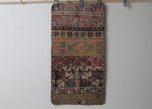 1'9 x 3'6 Vintage Turkish Patchwork Rug, Handmade Wool Cotton Multicolor Doormat