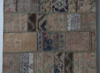 Vintage Turkish Wool Cotton Patchwork Rug, Beige Brown (2x4) - photo 7 of 10
