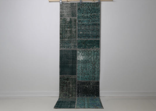 2'5 x 7'7 Vintage Turkish Patchwork Runner Rug, Green Hallway Hemp Rug