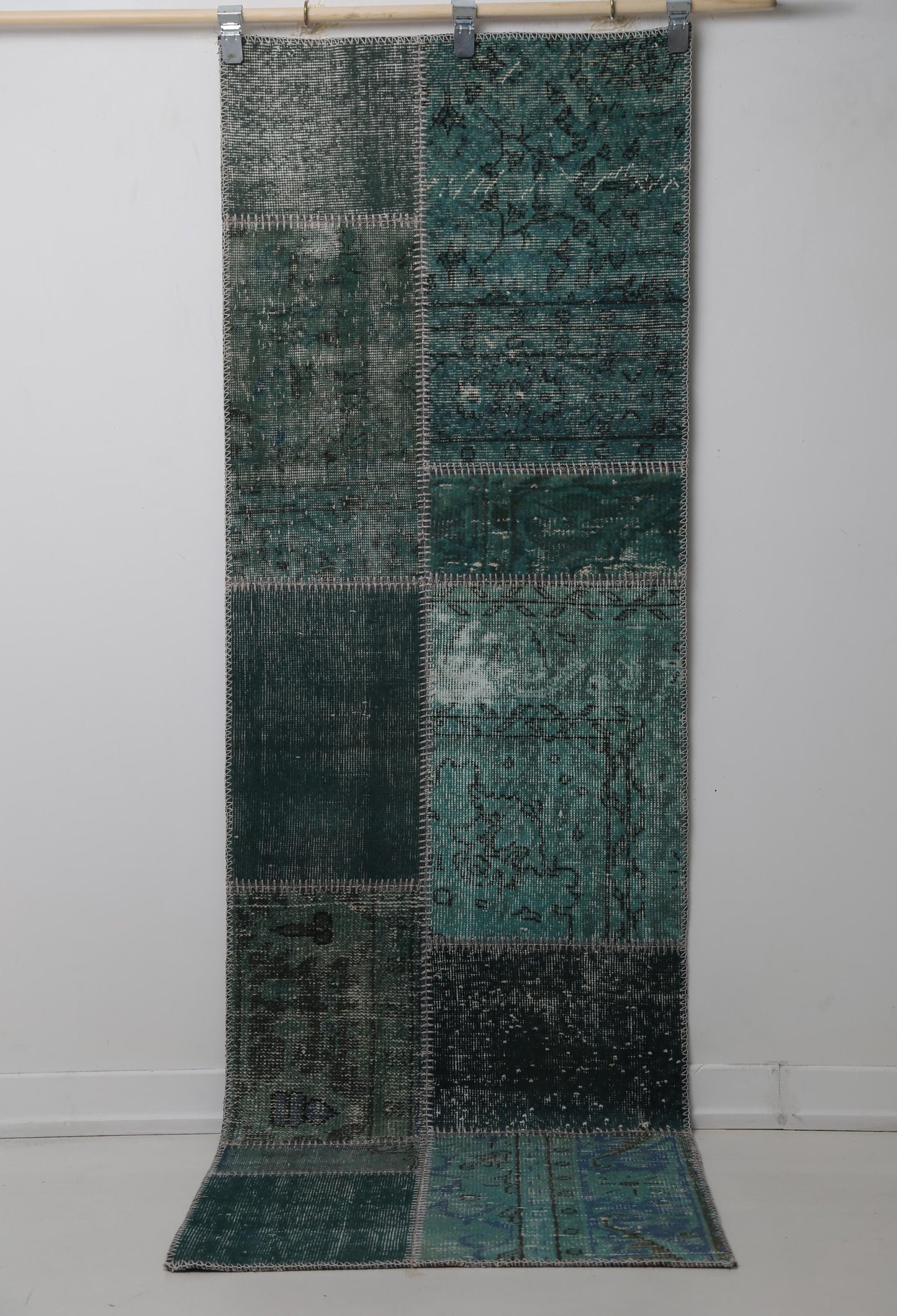 2'5 x 7'7 Vintage Turkish Patchwork Runner Rug, Green Hallway Hemp Rug