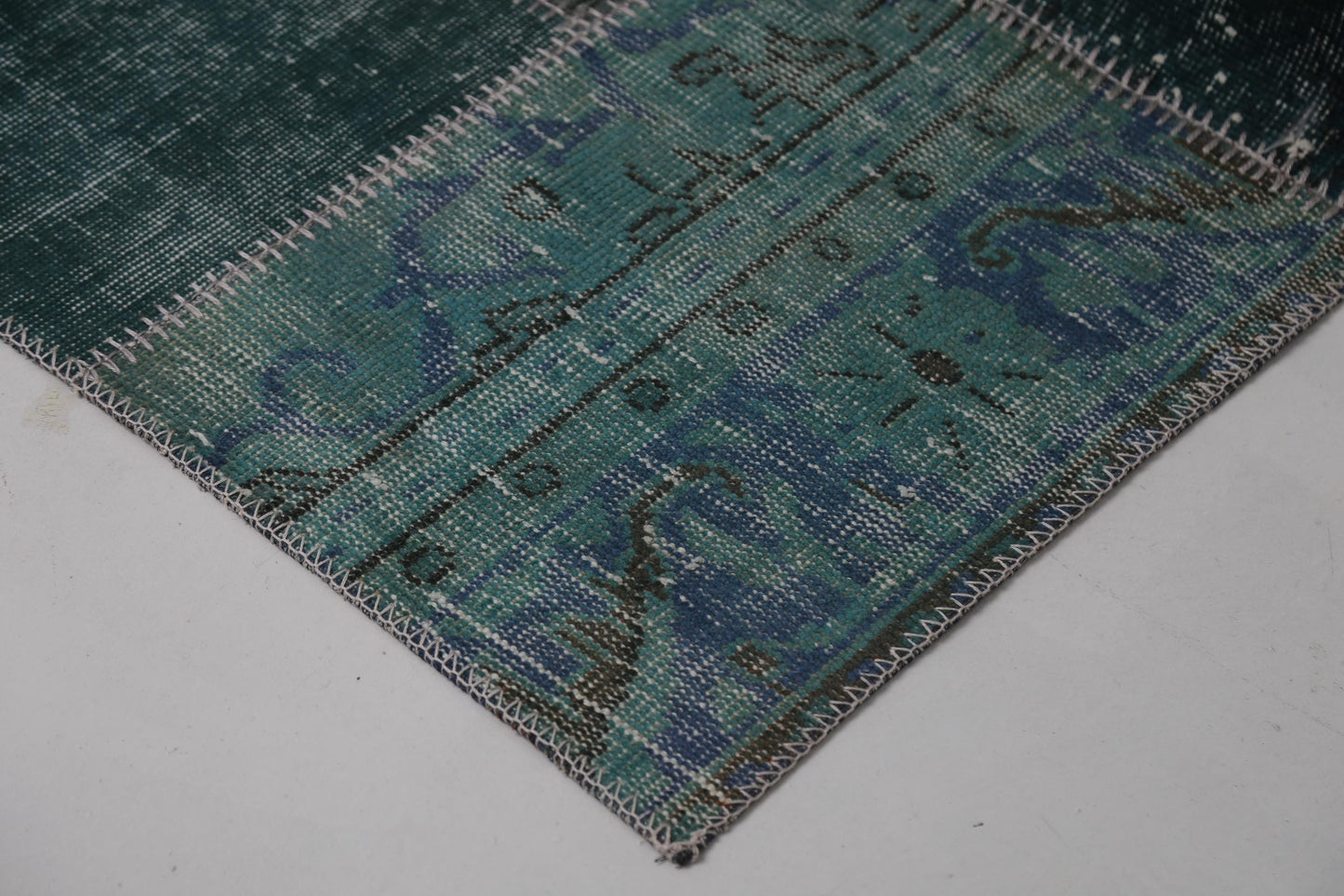 2'5 x 7'7 Vintage Turkish Patchwork Runner Rug, Green Hallway Hemp Rug