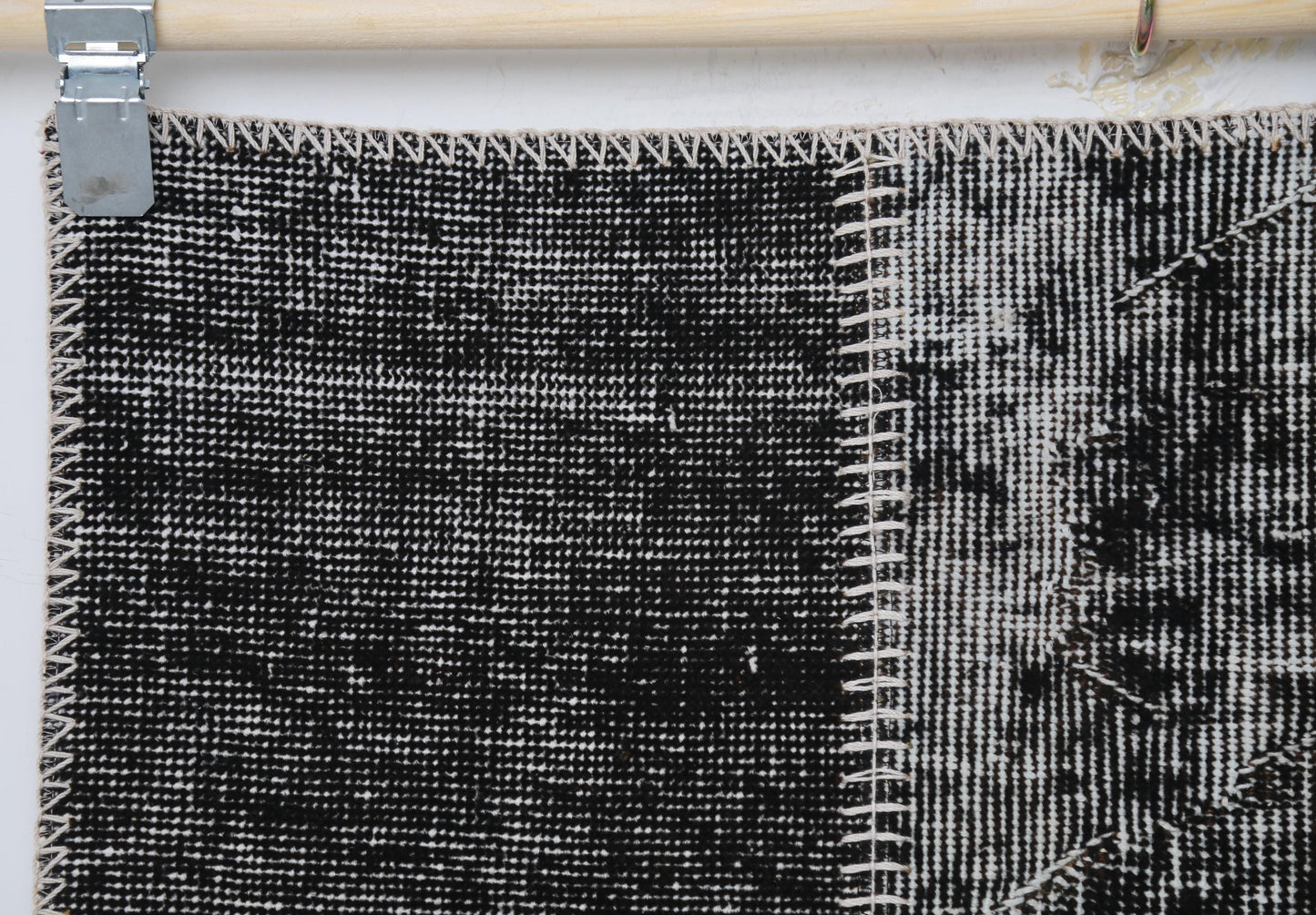 3'11 x 6'1 Vintage Turkish Patchwork Rug, Black Brown Wool Cotton Area Rug